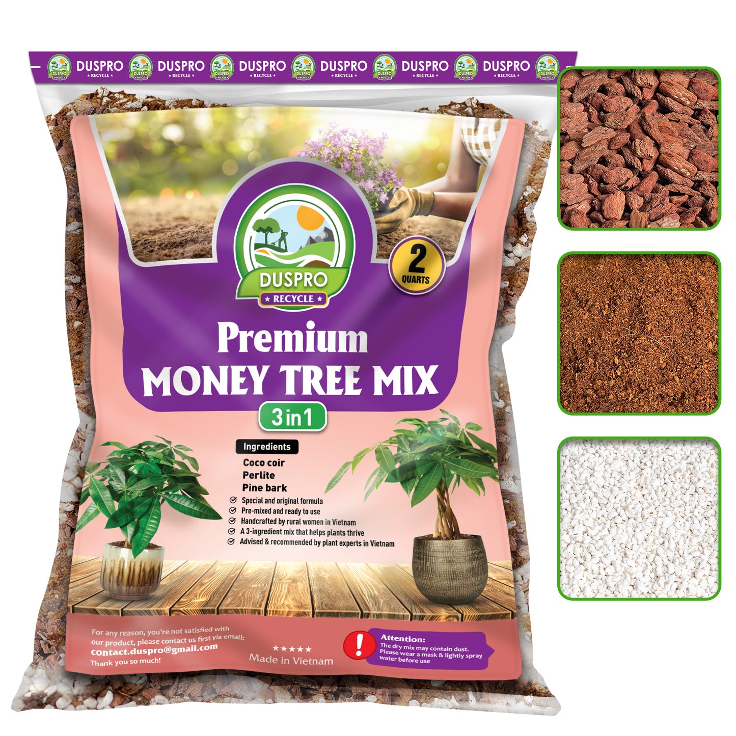 DUSPRO Recycle Money Tree Soil, Premium Coco Coir Perlite Mix and Pine Bark for Money Tree Soil