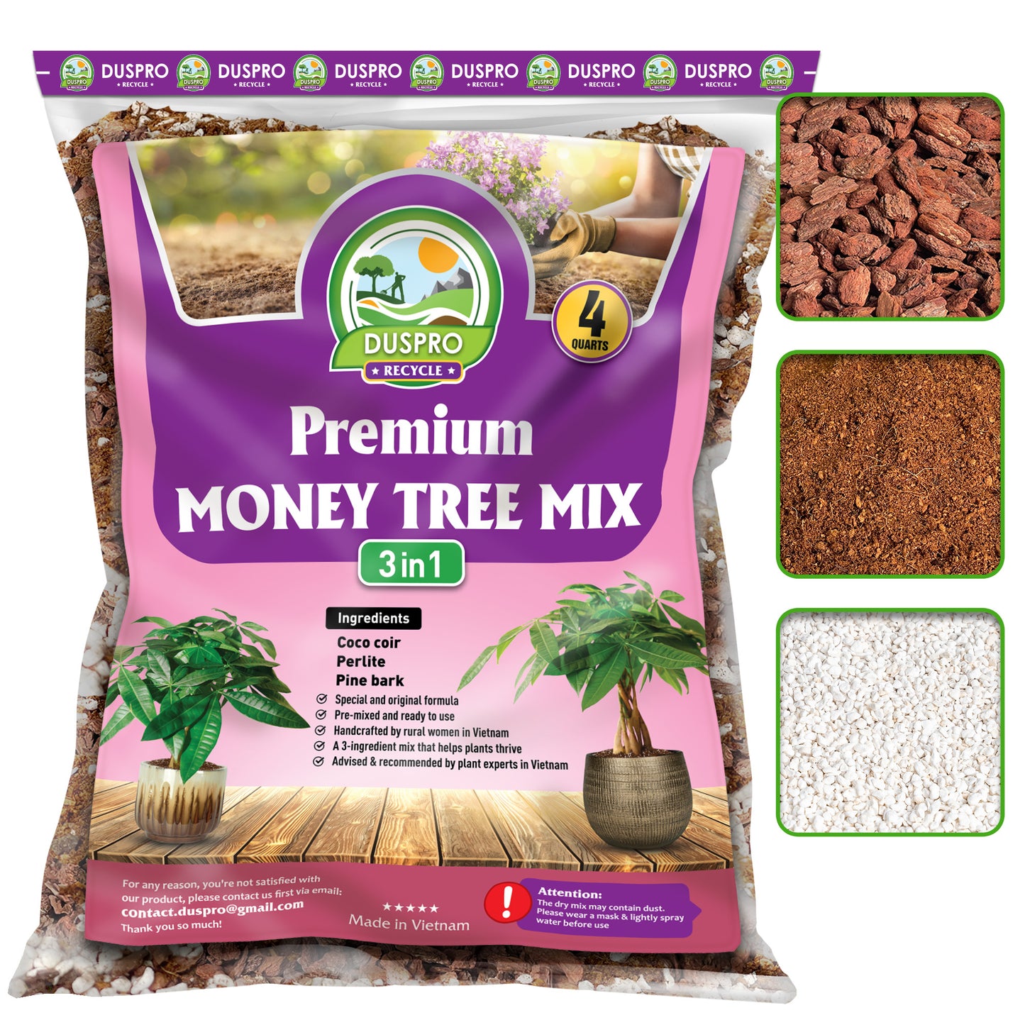 DUSPRO Recycle Money Tree Soil, Premium Coco Coir Perlite Mix and Pine Bark for Money Tree Soil