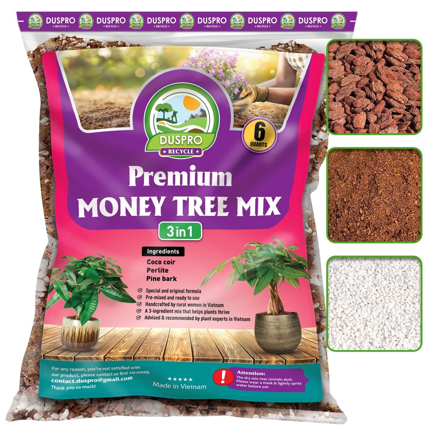 DUSPRO Recycle Money Tree Soil, Premium Coco Coir Perlite Mix and Pine Bark for Money Tree Soil