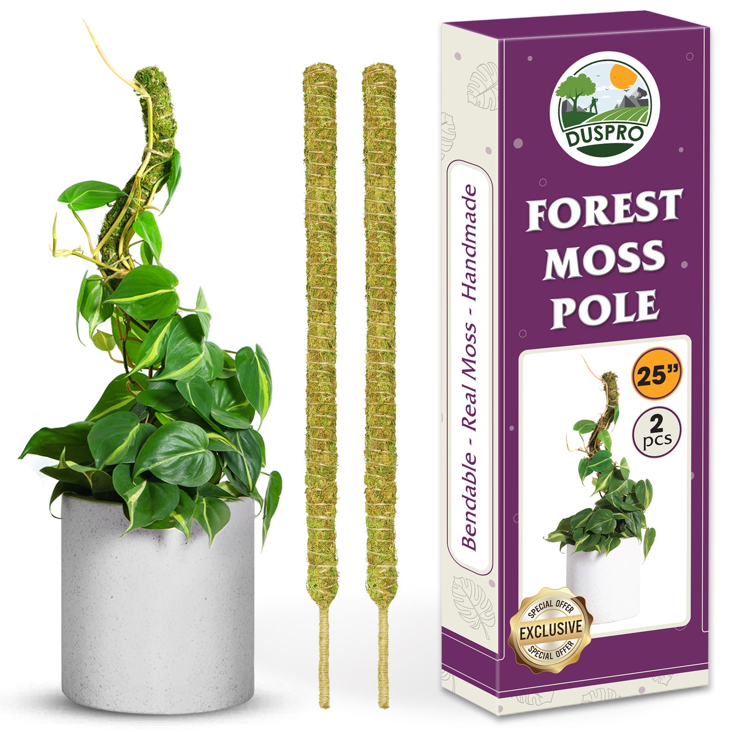 DUSPRO Natural Bendable Forest Moss Pole for Monstera Plant Stakes, Sphagnum Moss Stick for Monstera Plant Support