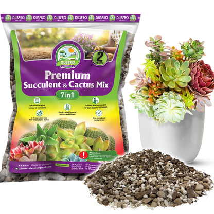 DUSPRO Succulents Soil Potting Mix – 7 in 1 Ingredients Well-Draining, Nutrient-Rich Cactus Potting Soil for Succulents and Cacti, Indoor & Outdoor Use, Ready to Use, Supports Healthy Root Growth, 1QT