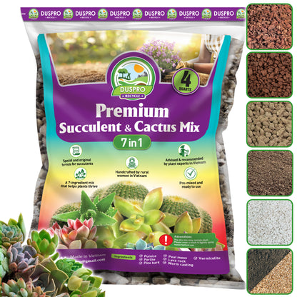 DUSPRO Succulents Soil Potting Mix – 7 in 1 Ingredients Well-Draining, Nutrient-Rich Cactus Potting Soil for Succulents and Cacti, Indoor & Outdoor Use, Ready to Use, Supports Healthy Root Growth, 1QT