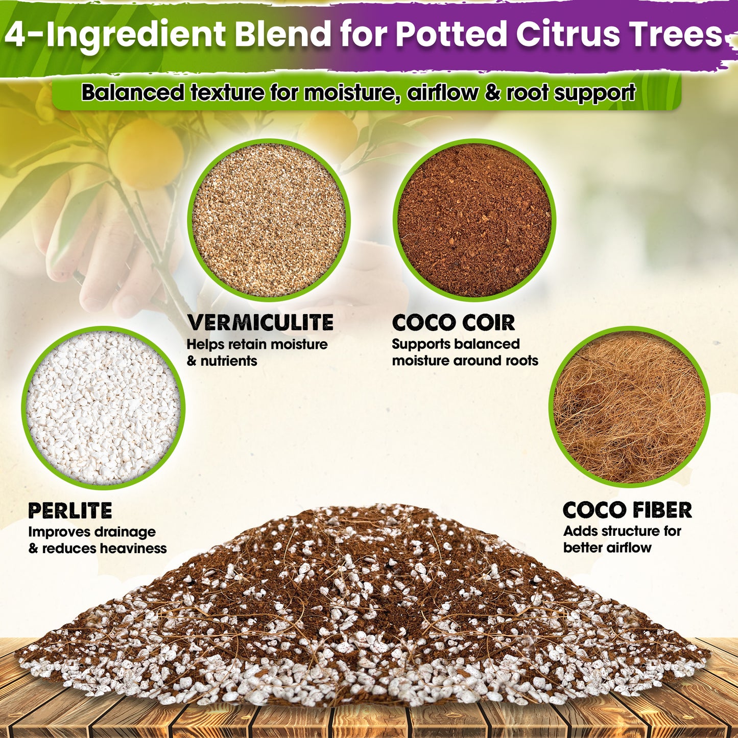 DUSPRO Recycle Citrus Tree Potting Soil Mix for Potted Lemon Tree, Specialized for Oranges, Fruit Tree Indoor Planting Pre-Mixed 4-in-1 Ready to Use