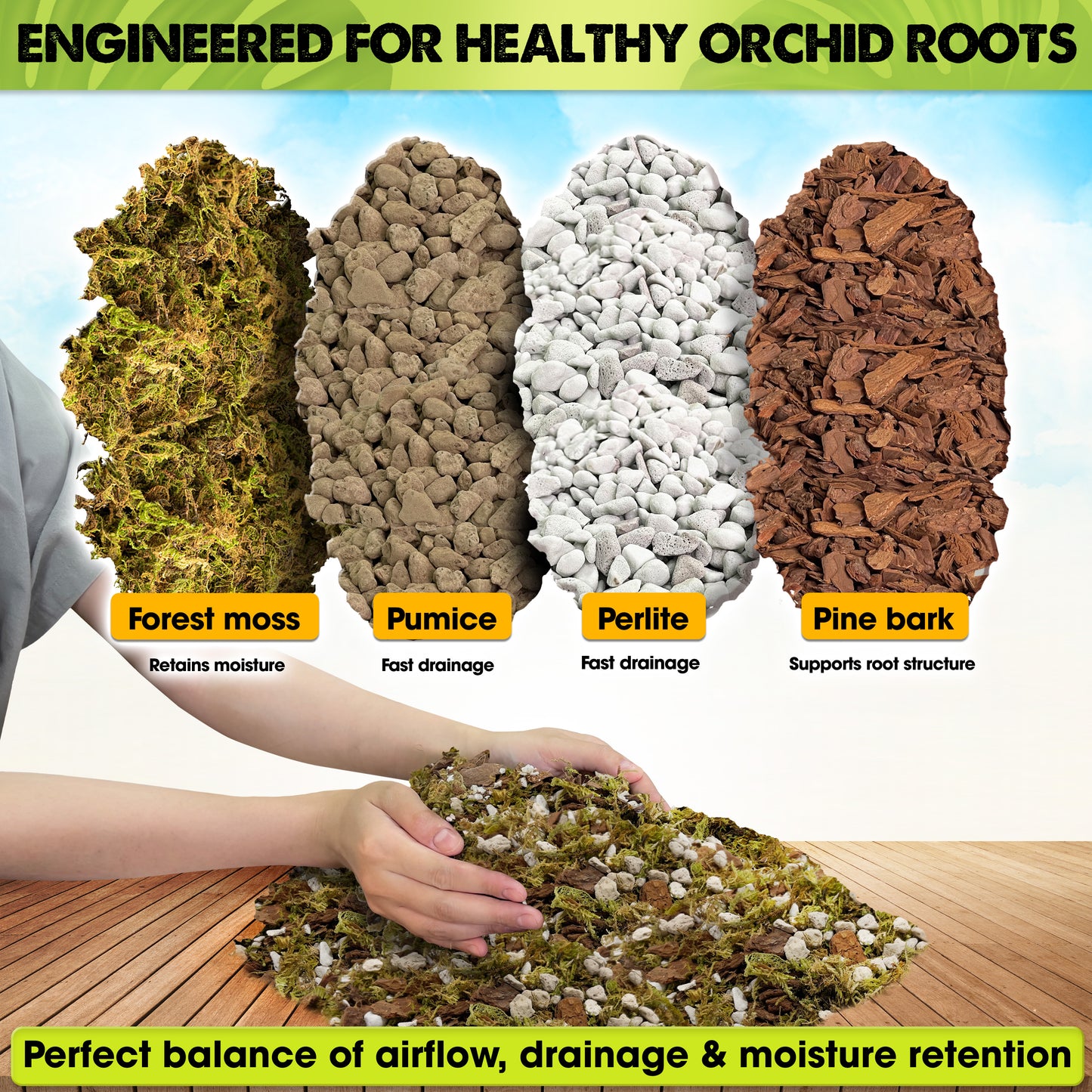 [Upgraded] DUSPRO Orchid Potting Mix for Repotting with Forest Moss, Pine Bark, Perlite & Pumice, Orchid Bark Potting Mix, Orchid Repotting Soil, Drainage Indoor Potting, Orchid Pot Not Included
