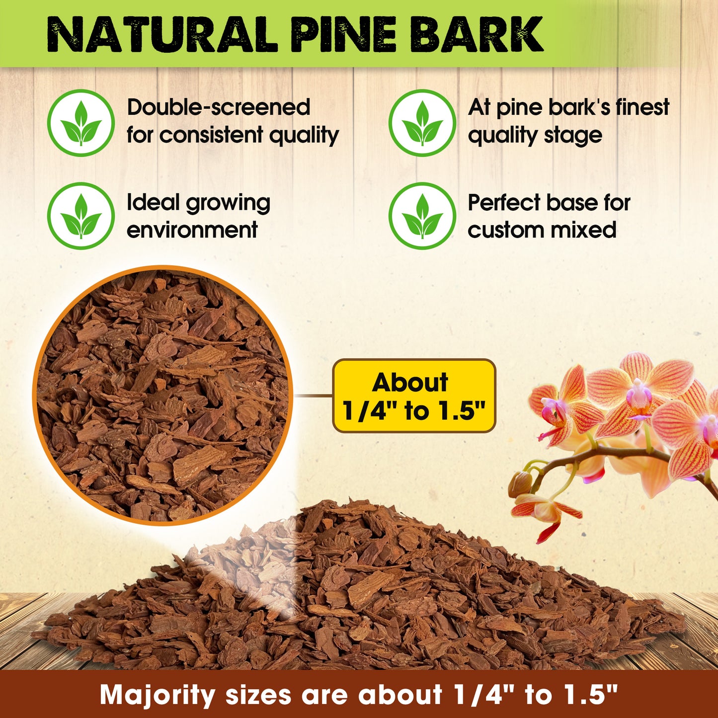 DUSPRO Orchid Bark Bulk, Fine Orchid Bark for Plants, Optimal Texture Bark for Orchids, Ideal Wood Chips for Plants
