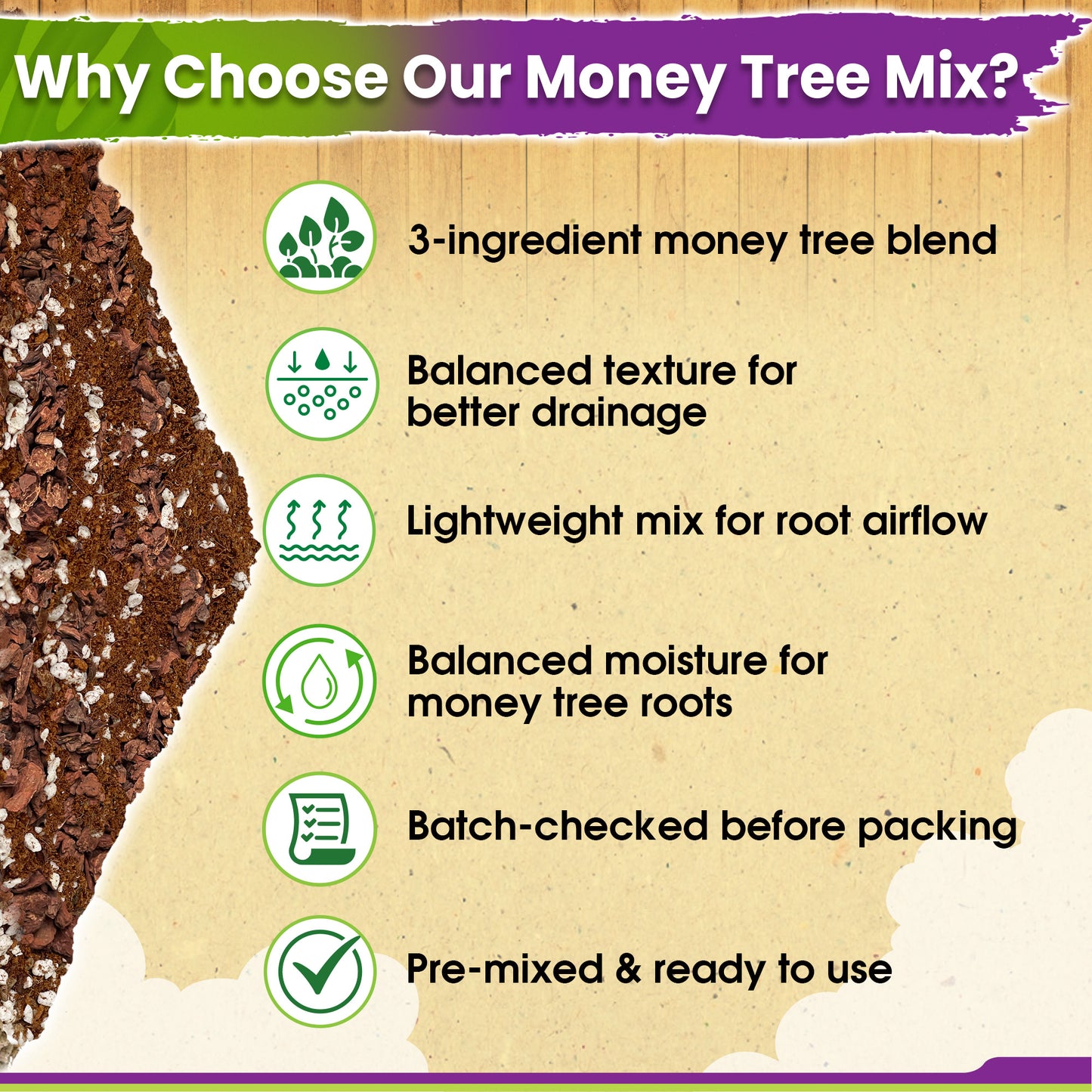 DUSPRO Recycle Money Tree Soil, Premium Coco Coir Perlite Mix and Pine Bark for Money Tree Soil