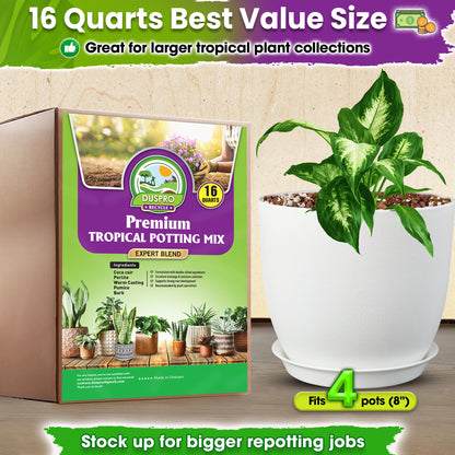 DUSPRO Recycle Tropical Potting Mix Pre-Mixed 5in1 with Pine Bark, Coco Coir, Perlite, Worm Casting & Pumice Ideal Aroid Mix Soil for Monstera, Pothos, Philodendron, Other Indoor HousePlants