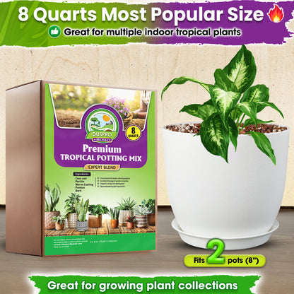 DUSPRO Recycle Tropical Potting Mix Pre-Mixed 5in1 with Pine Bark, Coco Coir, Perlite, Worm Casting & Pumice Ideal Aroid Mix Soil for Monstera, Pothos, Philodendron, Other Indoor HousePlants