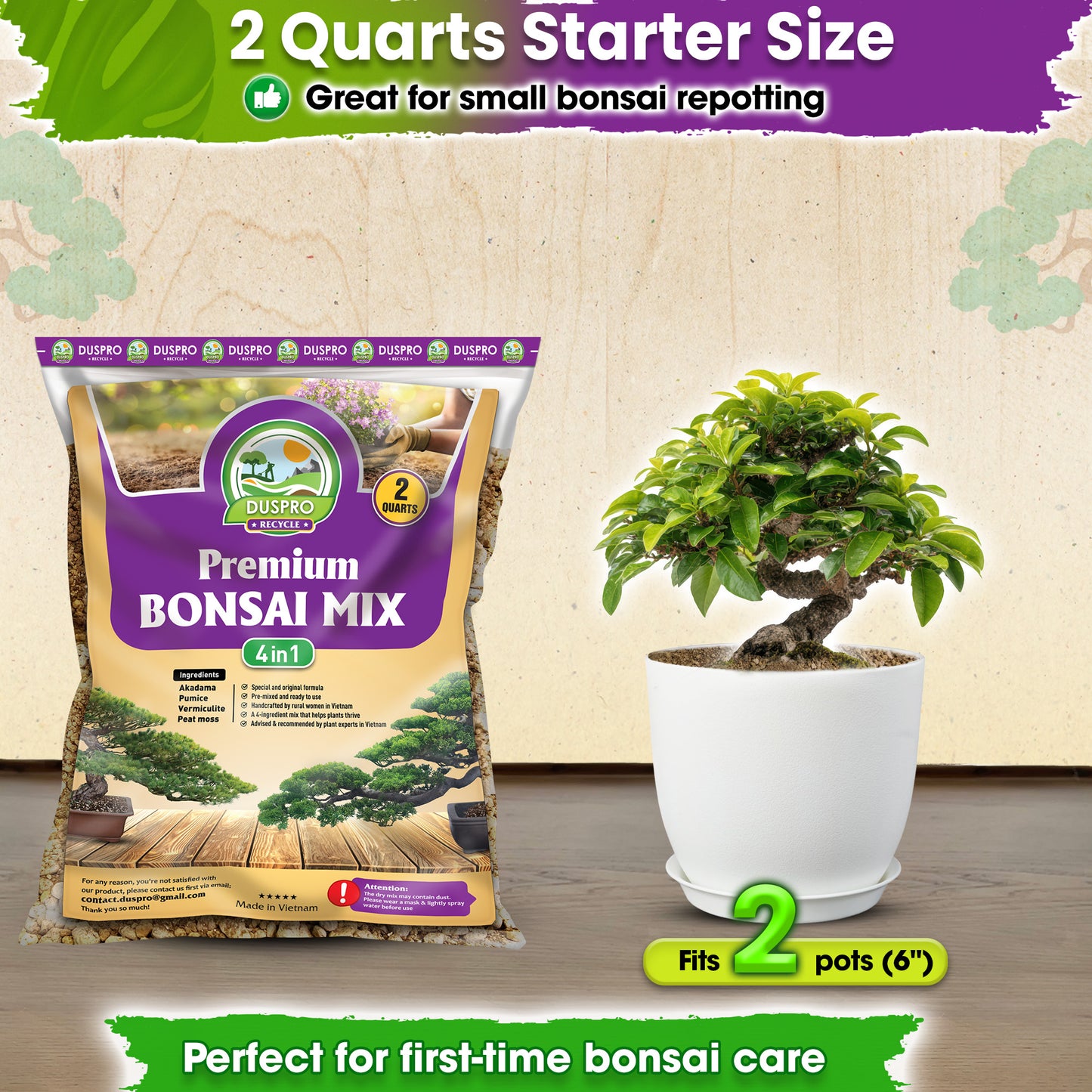 DUSPRO Recycle Premium Bonsai Soil Mix Ready to Use Pre-Mixed 5in1 with Akadama, Pumice, Vermiculite, and Peat Moss