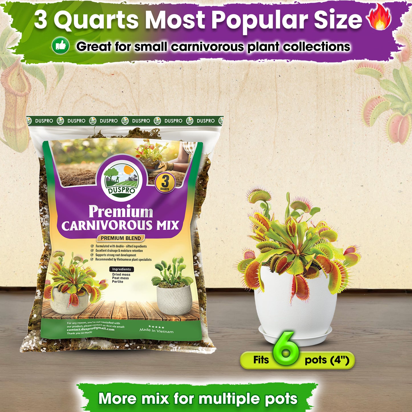 Carnivorous Plant Soil Mix - Include Forest Moss, Peat Moss, Perlite Potting Mix for Carnivorous Plants, Pitcher Plant, Butterworts, Sundews - Carnivorous Plant Food