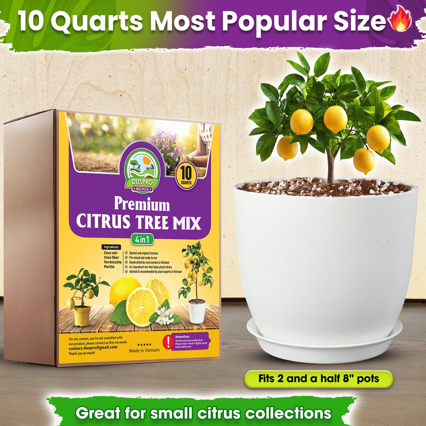 DUSPRO Recycle Citrus Tree Potting Soil Mix for Potted Lemon Tree, Specialized for Oranges, Fruit Tree Indoor Planting Pre-Mixed 4-in-1 Ready to Use