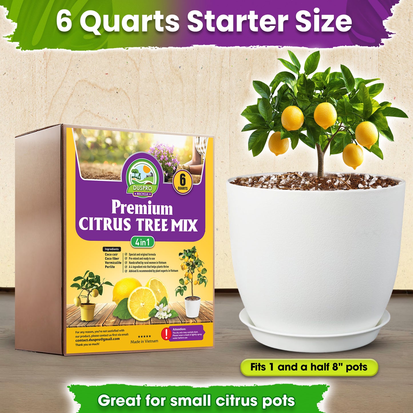 DUSPRO Recycle Citrus Tree Potting Soil Mix for Potted Lemon Tree, Specialized for Oranges, Fruit Tree Indoor Planting Pre-Mixed 4-in-1 Ready to Use