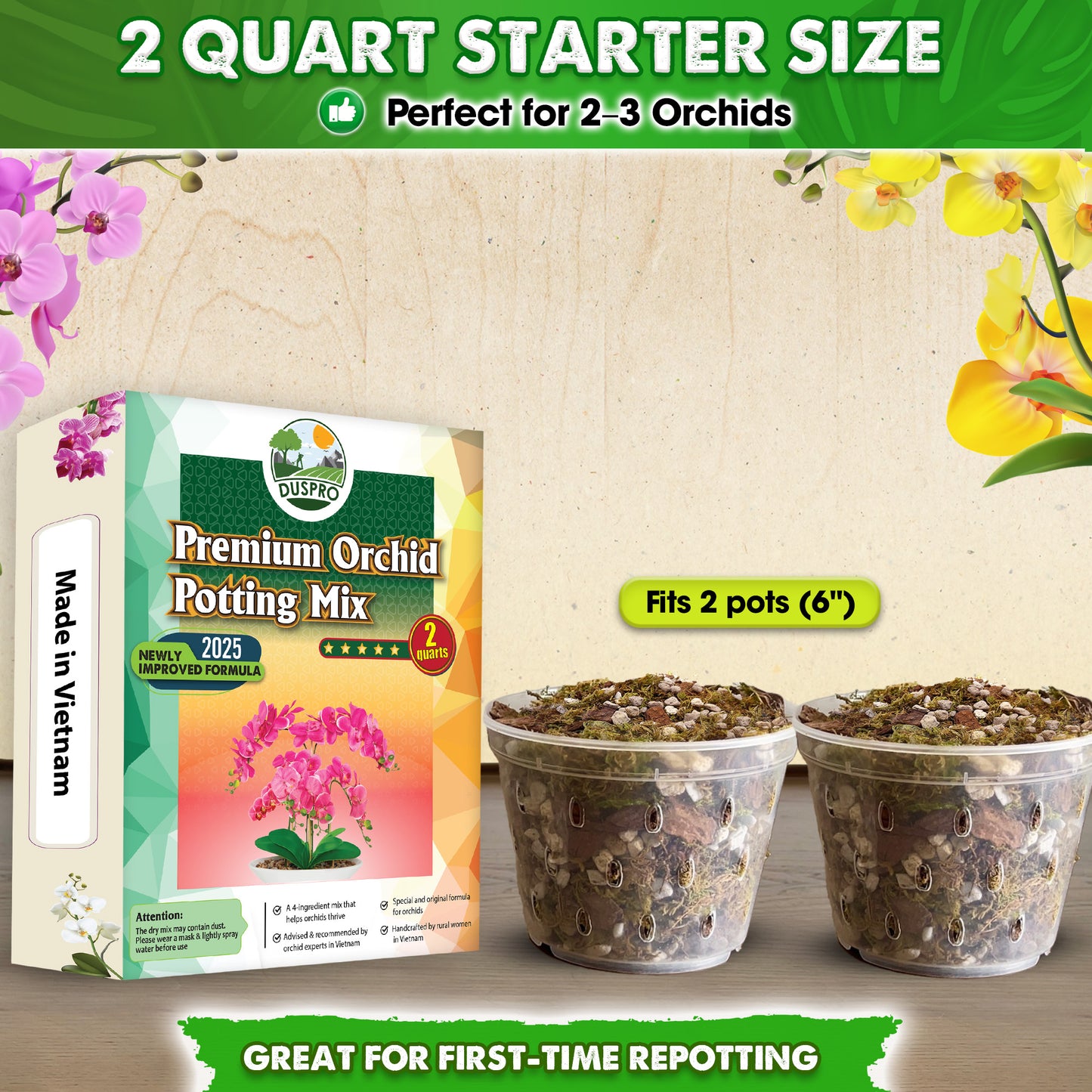 [Upgraded] DUSPRO Orchid Potting Mix for Repotting with Forest Moss, Pine Bark, Perlite & Pumice, Orchid Bark Potting Mix, Orchid Repotting Soil, Drainage Indoor Potting, Orchid Pot Not Included