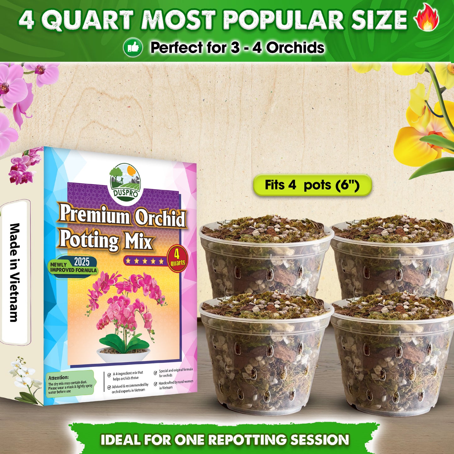 [Upgraded] DUSPRO Orchid Potting Mix for Repotting with Forest Moss, Pine Bark, Perlite & Pumice, Orchid Bark Potting Mix, Orchid Repotting Soil, Drainage Indoor Potting, Orchid Pot Not Included