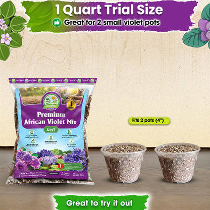 DUSPRO Recycle Premium 4-in-1 African Violet Potting Soil African Violet Soil Blend with Perlite, Coco Peat, Pumice, Pine Bark for Optimal Moisture Retention & Drainage 1QT