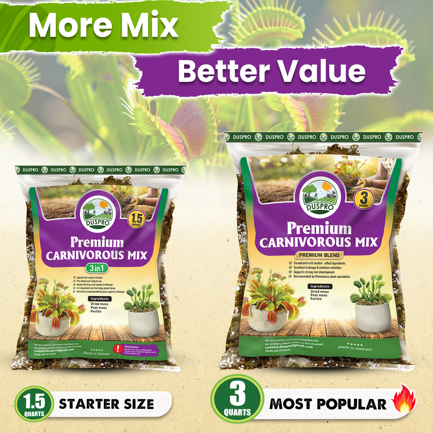 Carnivorous Plant Soil Mix - Include Forest Moss, Peat Moss, Perlite Potting Mix for Carnivorous Plants, Pitcher Plant, Butterworts, Sundews - Carnivorous Plant Food