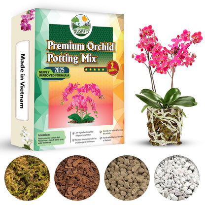 [Upgraded] DUSPRO Orchid Potting Mix for Repotting with Forest Moss, Pine Bark, Perlite & Pumice, Orchid Bark Potting Mix, Orchid Repotting Soil, Drainage Indoor Potting, Orchid Pot Not Included