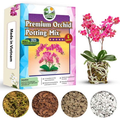 [Upgraded] DUSPRO Orchid Potting Mix for Repotting with Forest Moss, Pine Bark, Perlite & Pumice, Orchid Bark Potting Mix, Orchid Repotting Soil, Drainage Indoor Potting, Orchid Pot Not Included