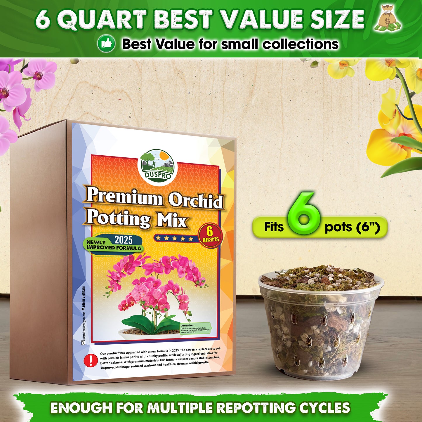 [Upgraded] DUSPRO Orchid Potting Mix for Repotting with Forest Moss, Pine Bark, Perlite & Pumice, Orchid Bark Potting Mix, Orchid Repotting Soil, Drainage Indoor Potting, Orchid Pot Not Included