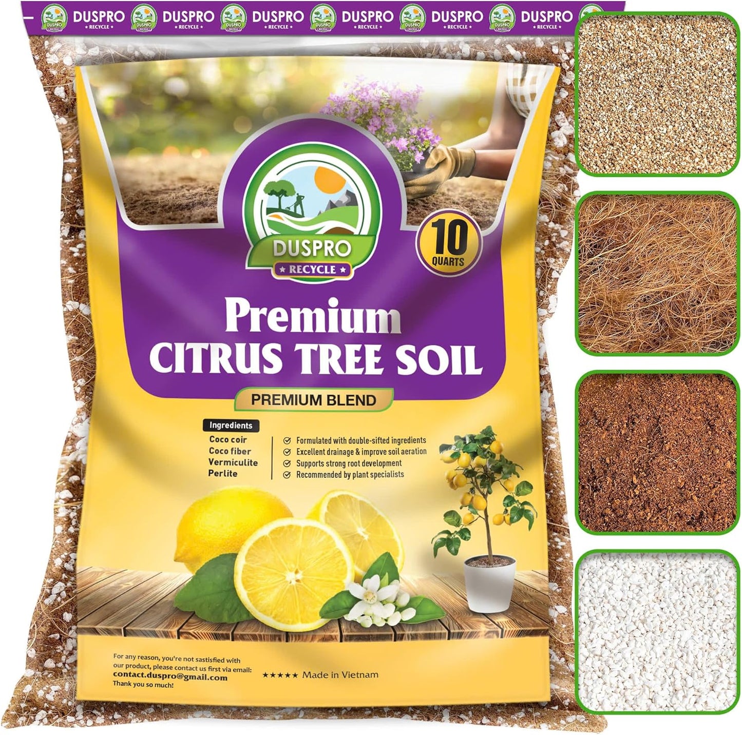 DUSPRO Recycle Citrus Tree Potting Soil Mix for Potted Lemon Tree, Specialized for Oranges, Fruit Tree Indoor Planting Pre-Mixed 4-in-1 Ready to Use